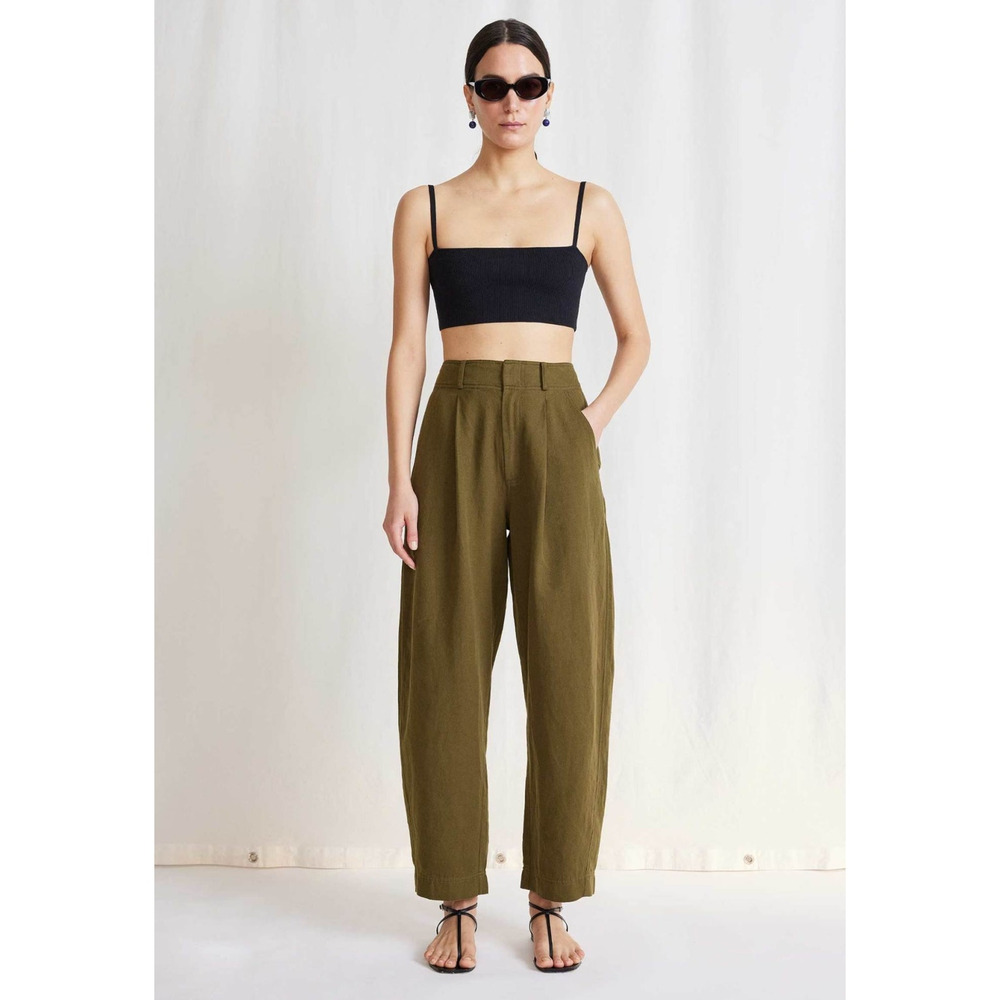 Apiece Apart Bari Crop Trouser Olive Green Linen Pants High Rise Ankle Sz‎ 16